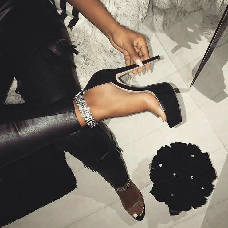 Rhinestone Platform Stiletto Heels Ankle Strap Sandals