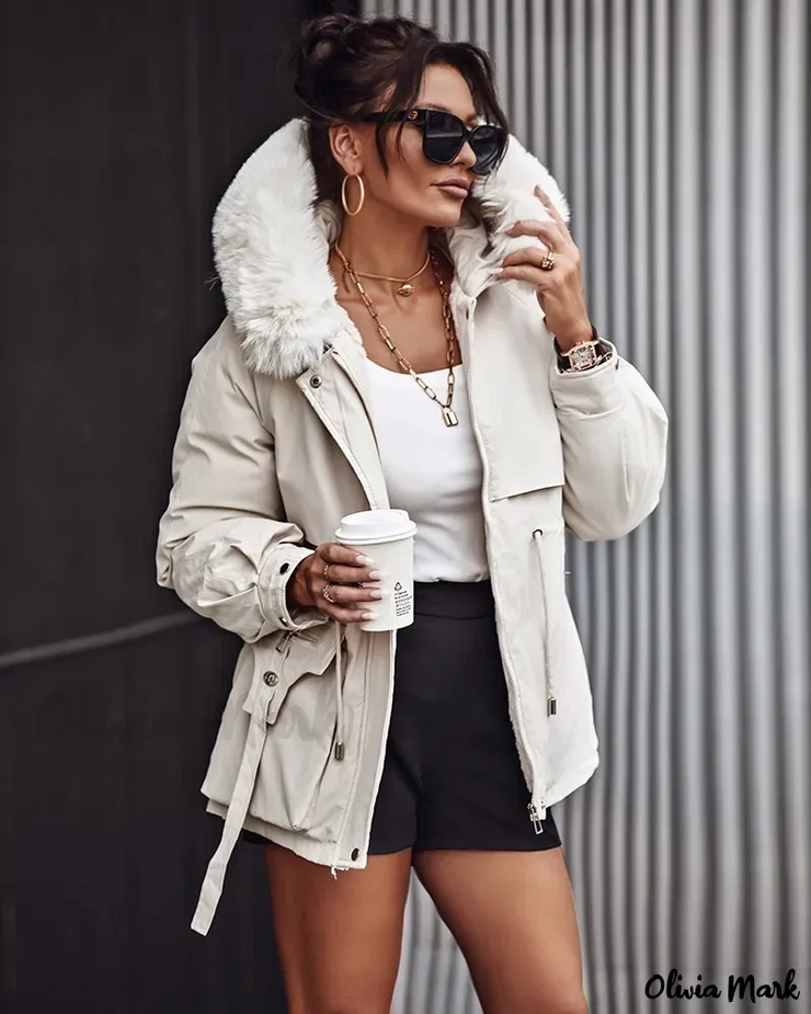 Faux Fur Hooded Lantern Sleeves Coat