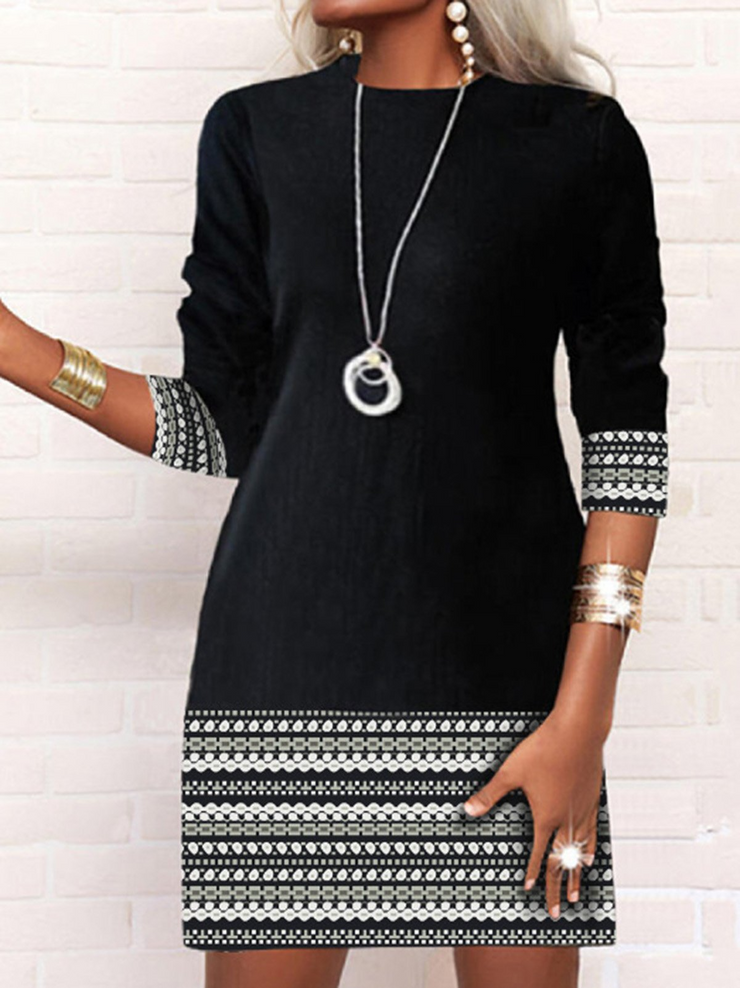 Black Crew Neck Long Sleeves Dress