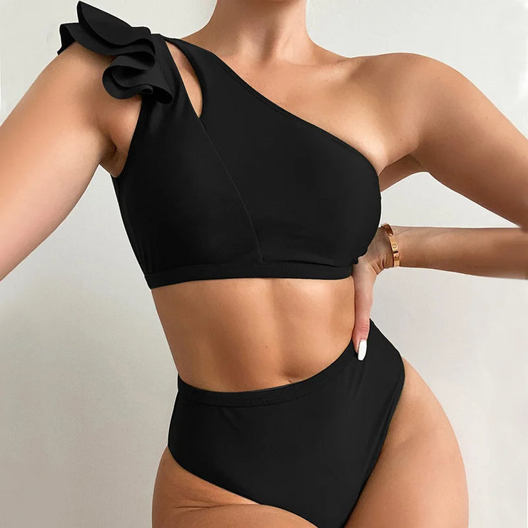 One Shoulder Cut Out Bikini Set