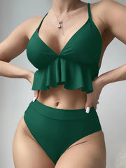 V Neck Ruffle High Rise Bikini