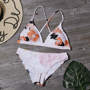 Floral Print V Neck Crisscross Back Bikini