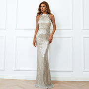 Cold Shoulder Beads Chain Elegant Sequin Prom Dress