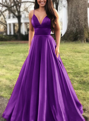 Simple A Line V Neck Long Prom Dress