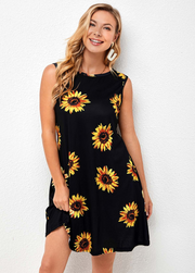 Sleeveless Printed Round Neck Dress