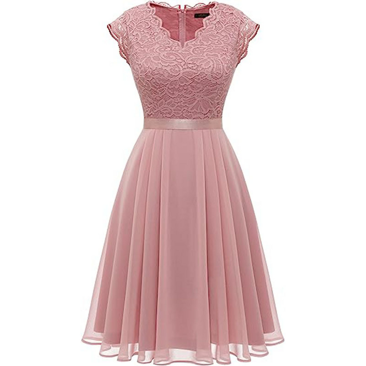 Short Sleeve Lace Panel High Waist Dress