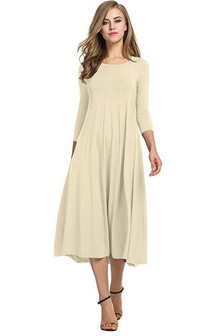 Round Neck Mid Sleeves Midi Dress