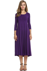 Round Neck Mid Sleeves Midi Dress