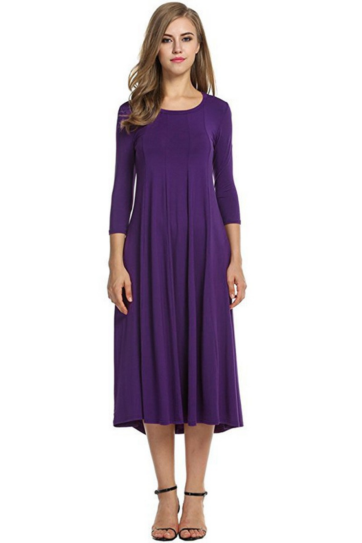 Round Neck Mid Sleeves Midi Dress