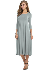 Round Neck Mid Sleeves Midi Dress