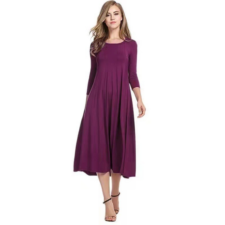 Round Neck Mid Sleeves Midi Dress