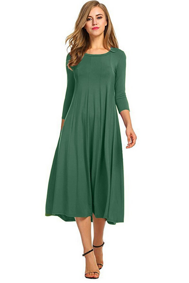 Round Neck Mid Sleeves Midi Dress