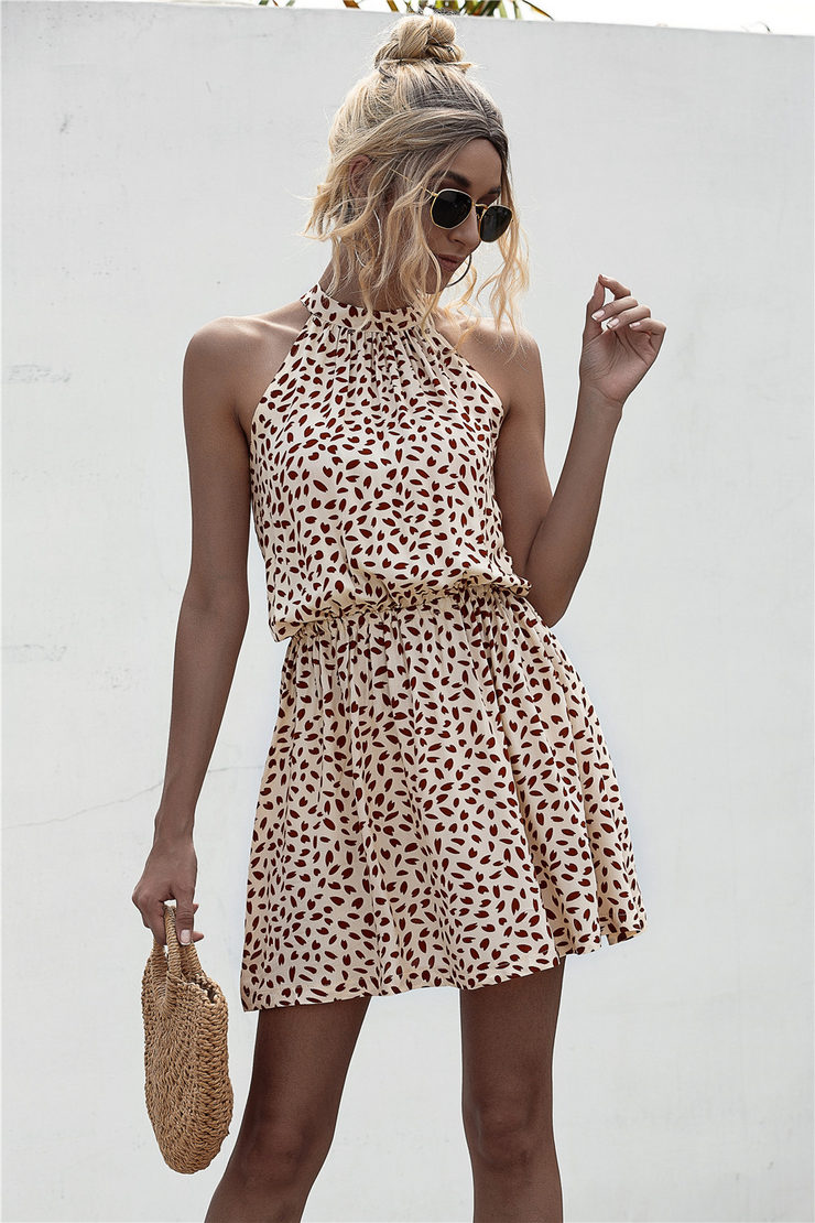 Polka Dot Print Halter Neck Casual Dress