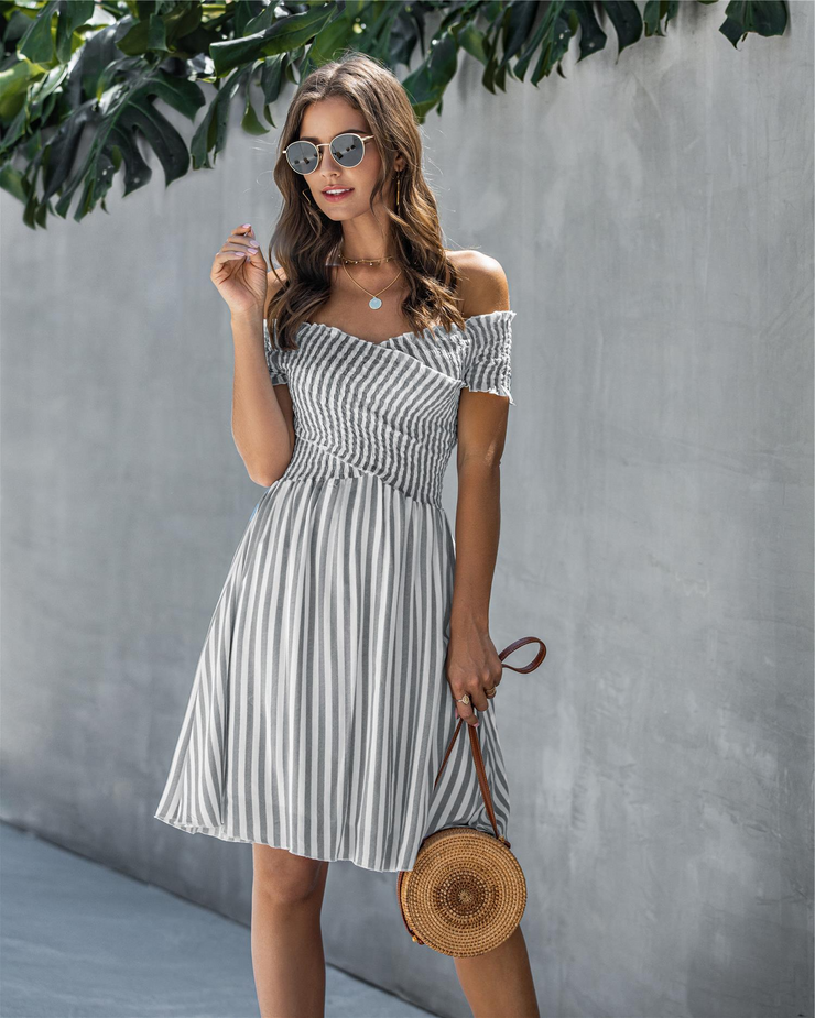 Fashion Short Sleeve Stripe Print Dress