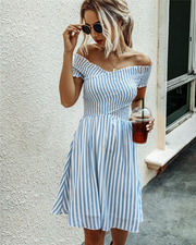 Fashion Short Sleeve Stripe Print Dress