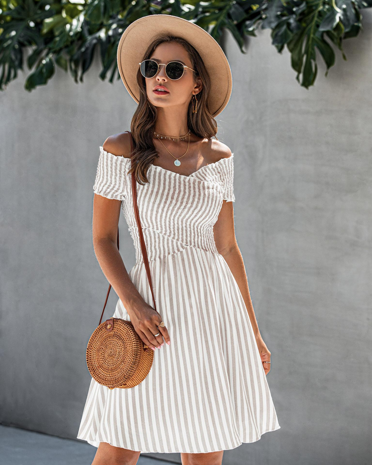 Fashion Short Sleeve Stripe Print Dress