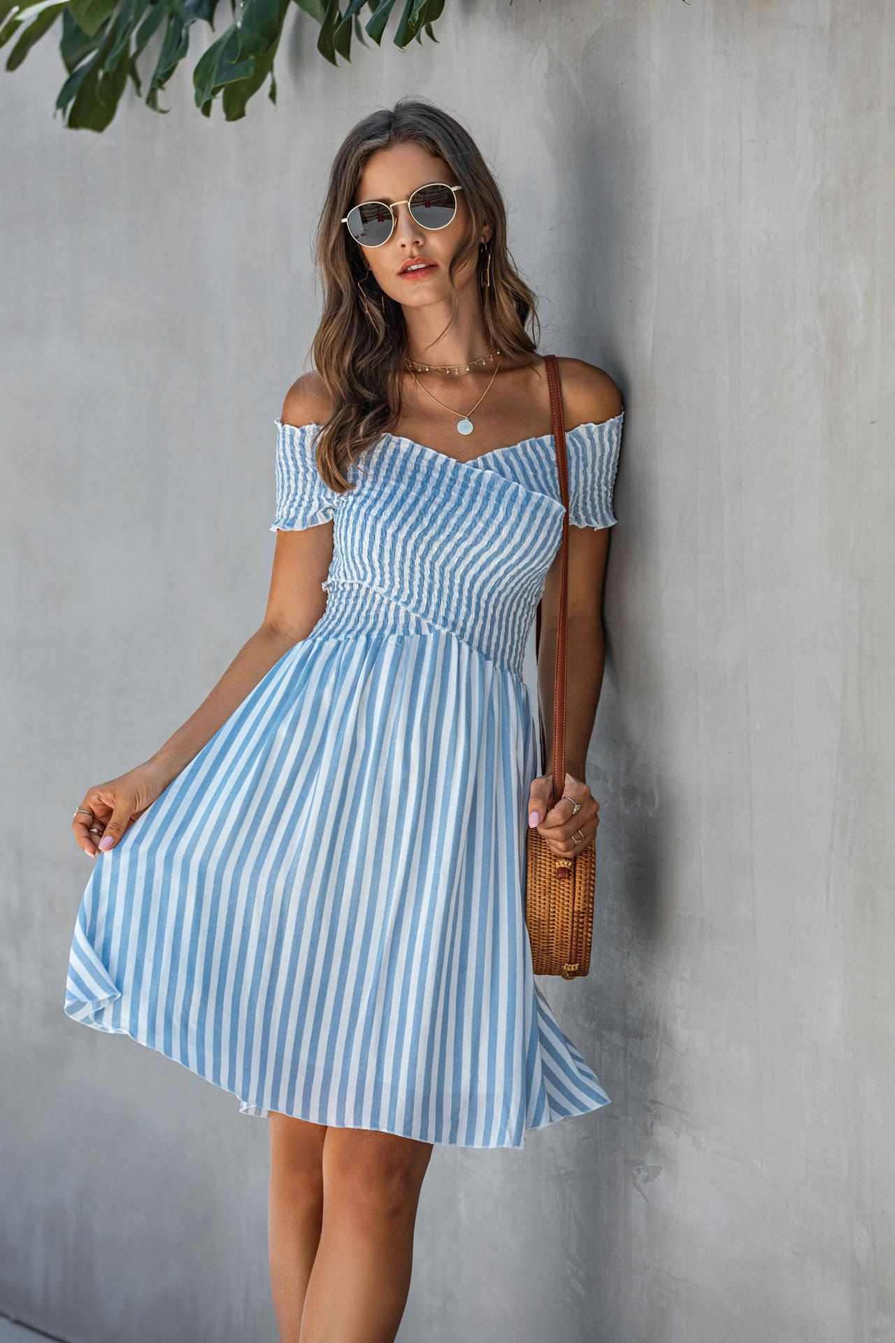 Fashion Short Sleeve Stripe Print Dress