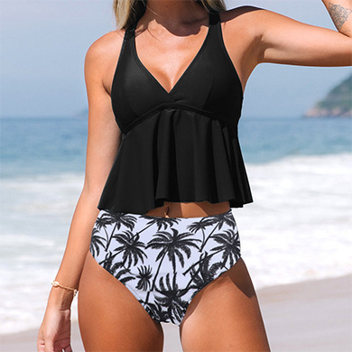 Ruffled Tankini And High Waist Bikini Set