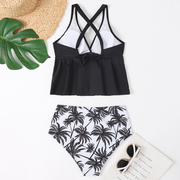 Ruffled Tankini And High Waist Bikini Set