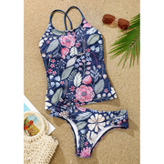 Flower Print Cross Back Tankini Set