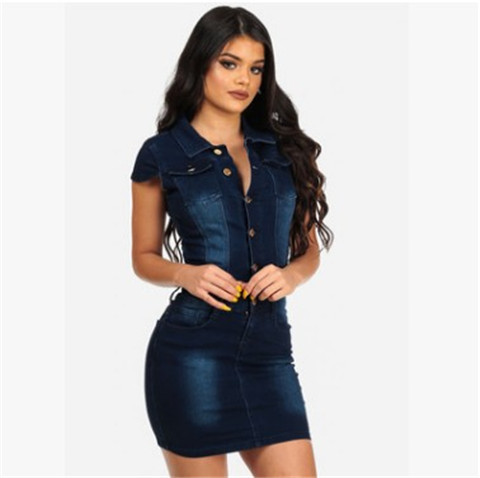 Turndown Collar Chest Pocket Button Up Denim Dress