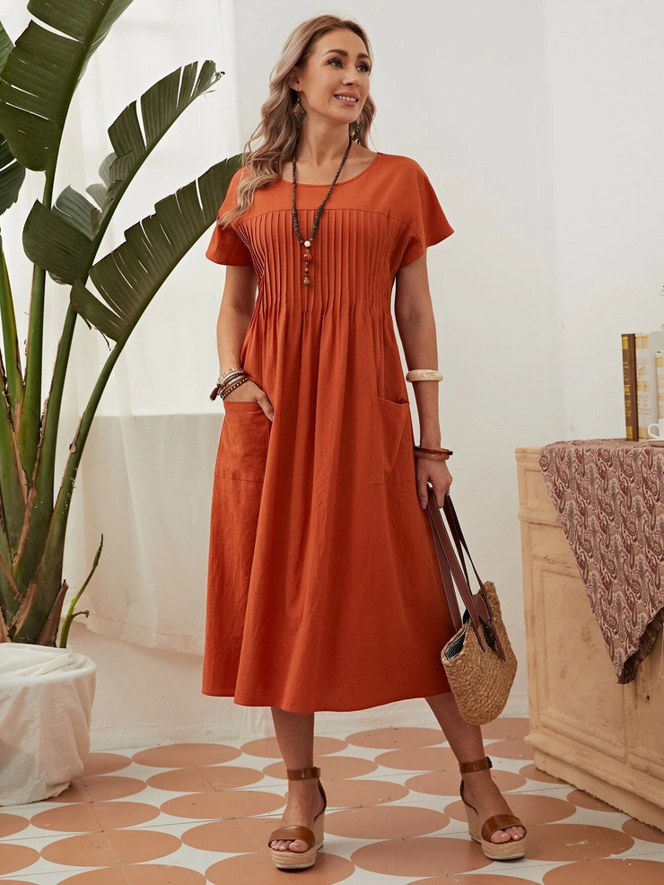 Plus Size Women Cotton Linen Loose Fitting Dress