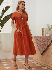 Plus Size Women Cotton Linen Loose Fitting Dress