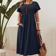 Plus Size Women Cotton Linen Loose Fitting Dress