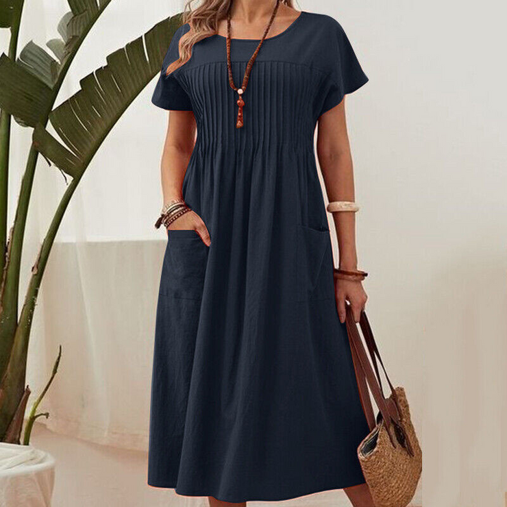 Plus Size Women Cotton Linen Loose Fitting Dress