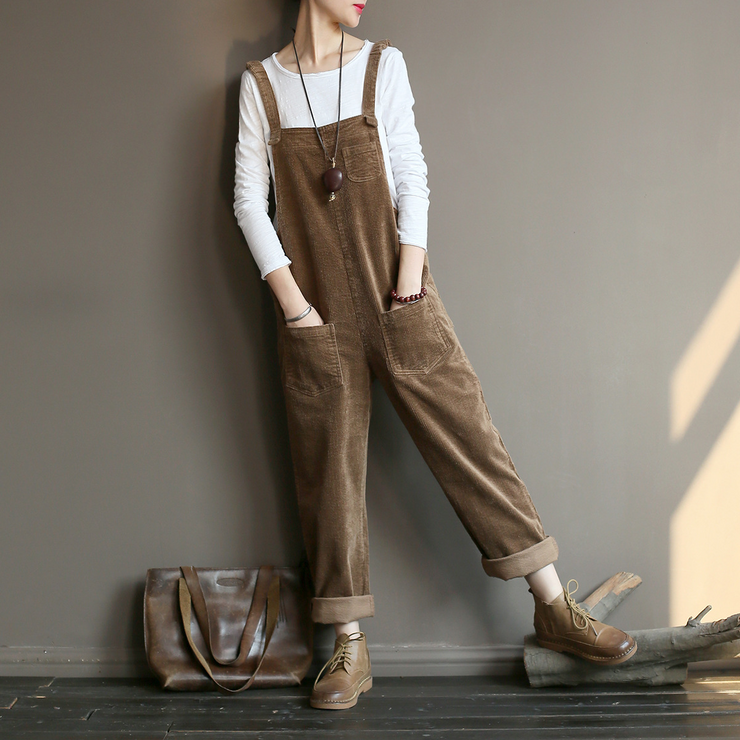 Plus Size Vintage Women Corduroy Loose Overall