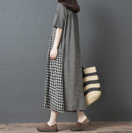 Cotton Short Sleeve Plaid Dress