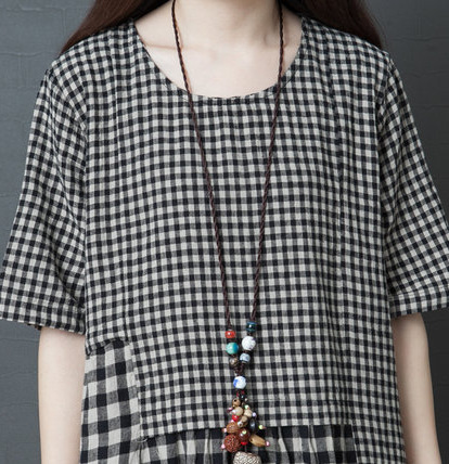 Cotton Short Sleeve Plaid Dress