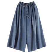 Casual Drawstring Blue Denim Wide Leg Pants Jeans