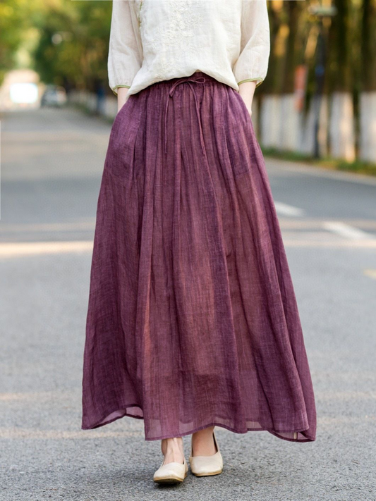 Linen Women Pure Color Skirt