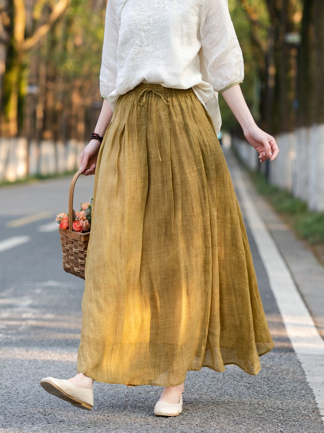 Linen Women Pure Color Skirt