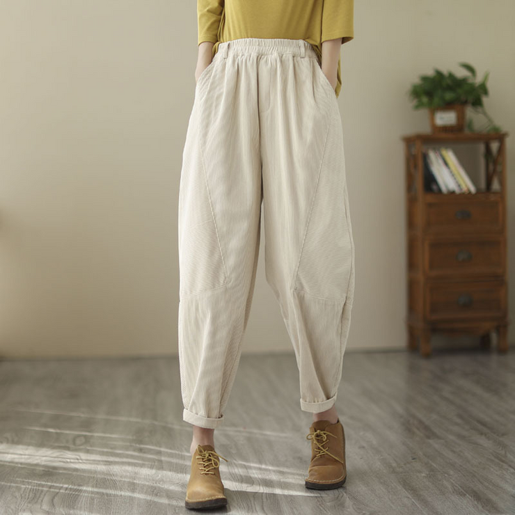 Elastic Waist Corduroy Cotton Handmade Pants