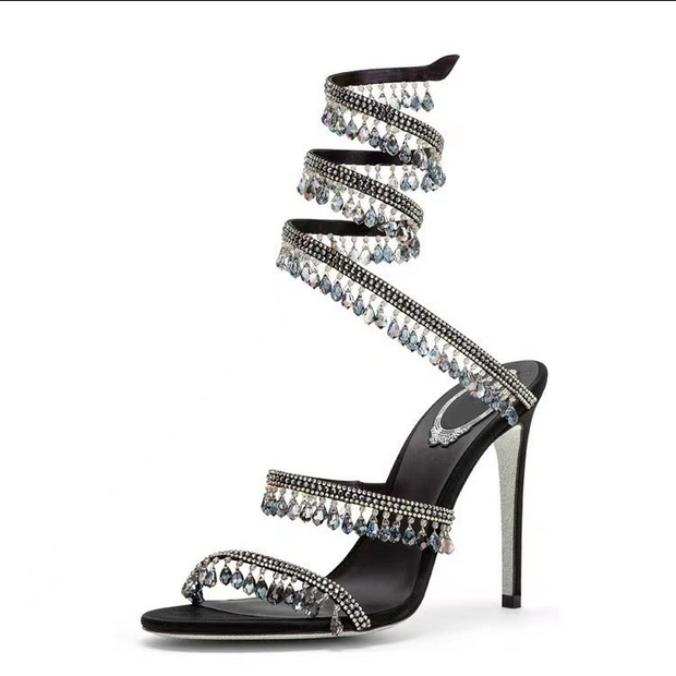 Open Toe Rhinestones Lace Up Prom shoes