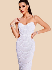 White Pearl Sequin Midi Dress