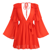 Orange Red Pleated Mini Dress