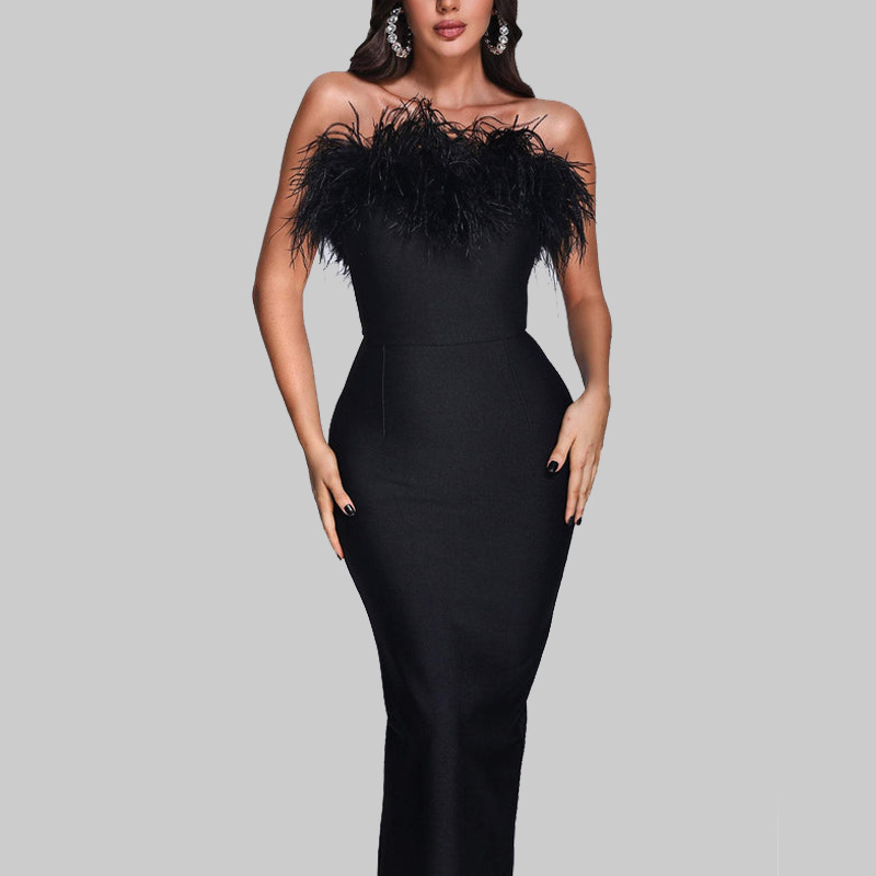 Feather Maxi Bandage Dress