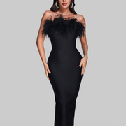 Feather Maxi Bandage Dress