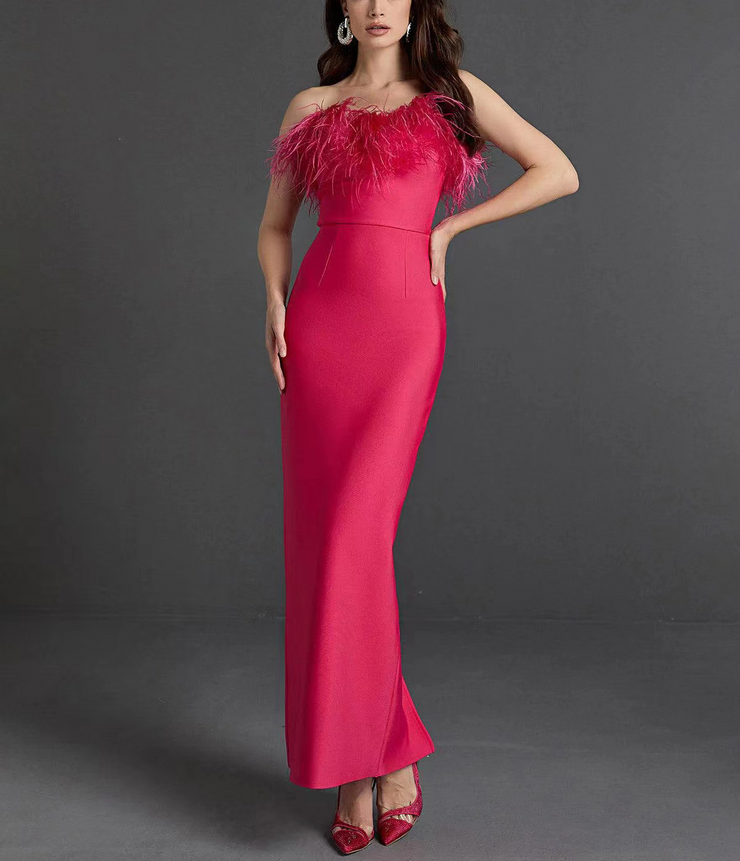 Feather Maxi Bandage Dress