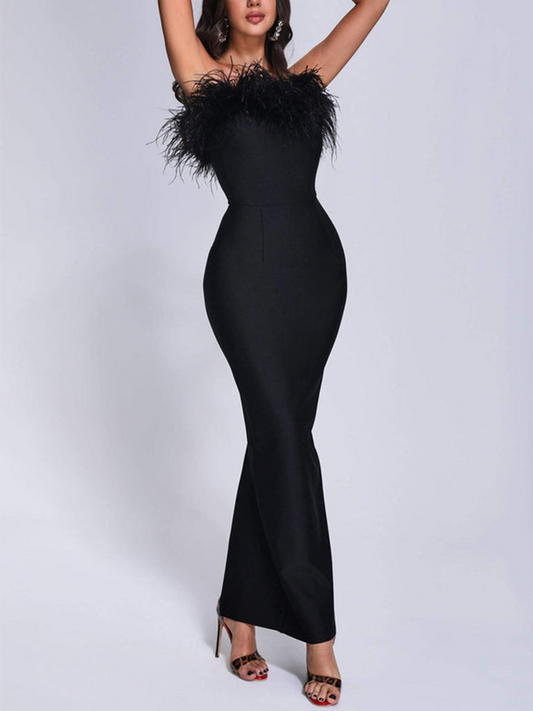 Feather Maxi Bandage Dress