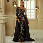 One Shoulder Cloak Sequin Prom Dress