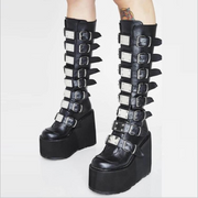 Gothic Lolita Boots High Platform Buckles Cross Print