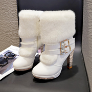 Charming Furry Side Zipper High Heel Boots