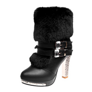 Charming Furry Side Zipper High Heel Boots