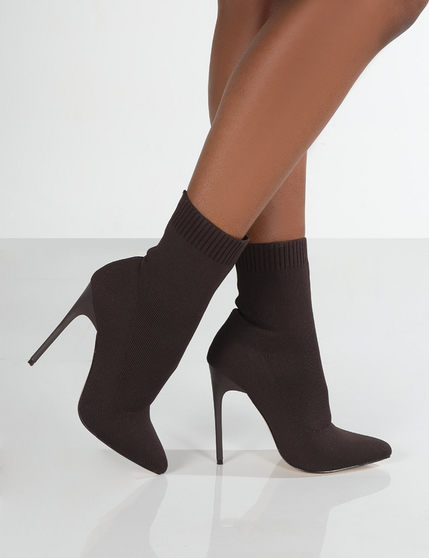 Slip-On Plain Pointed Toe Cotton High Heel Boots