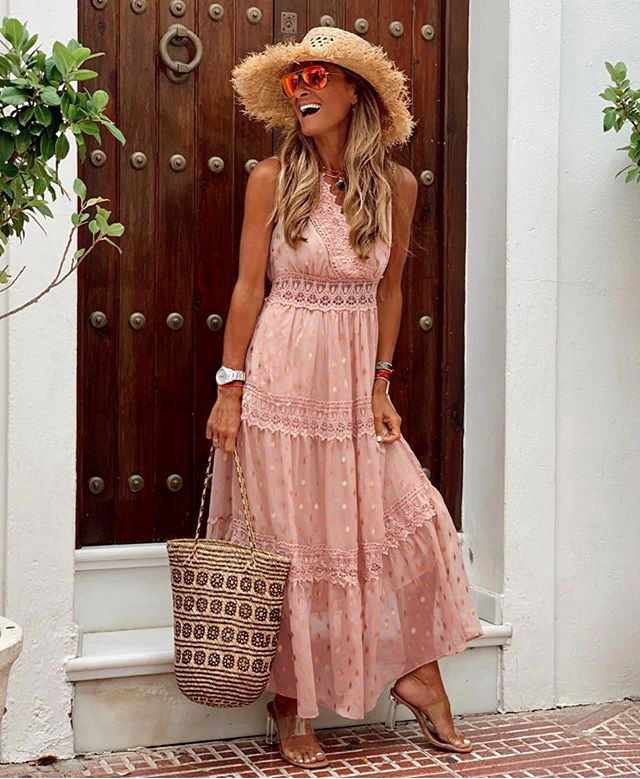 V-Neck Sleeveless Floor Length Boho Maxi Dress