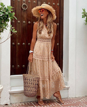 V-Neck Sleeveless Floor Length Boho Maxi Dress